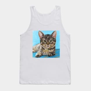 Digitally Painted Portrait of a Cute Little Furry Kitten Tank Top